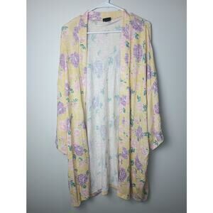 Torrid Yellow Purple Floral Cardigan Open Front Long line Women 3XL Lightweight
